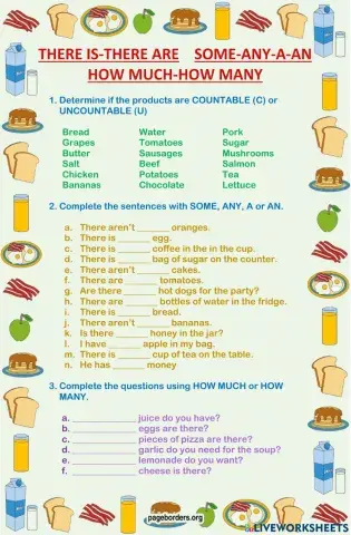 There is - There are - How Much - How Many - Some - Any - A - An