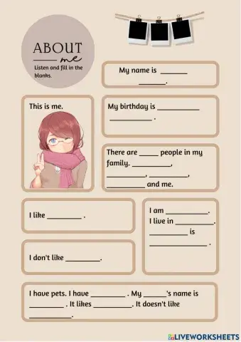 About Me Worksheet 2