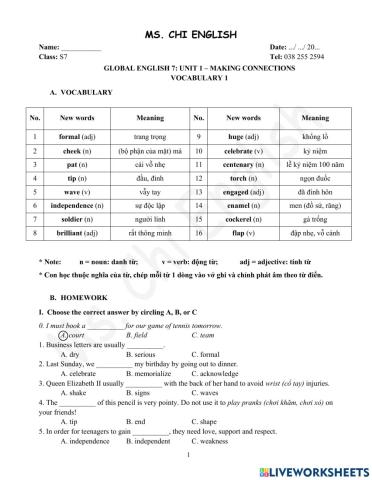 Foreign Teacher - S7 - U1 - Vocabulary 1