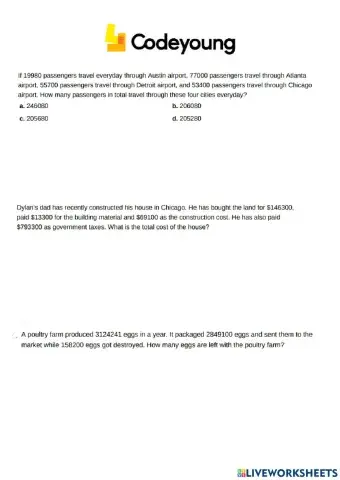 Addition and Subtraction of 10-Digit Numbers Advanced