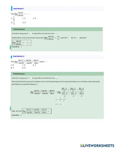 Soal limit fungsi trigonometri