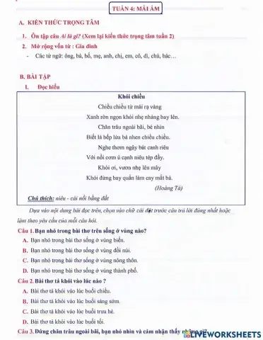 Môn Tiếng Việt 3 - Tuần 4