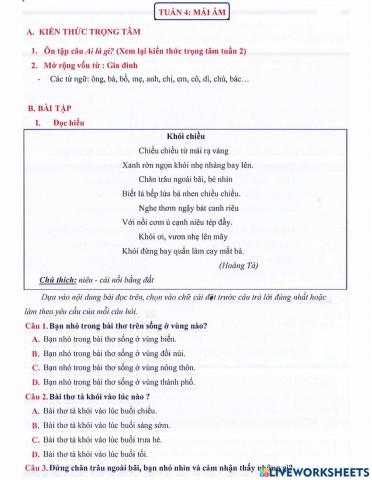 Môn Tiếng Việt 3 - Tuần 4