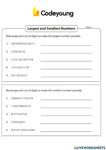 Comparing and Ordering 10-Digit Numbers Concept CW