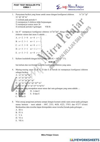 Postest kimia 1 reg ptn