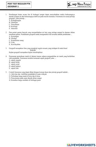 Post Test Reguler Geografi I