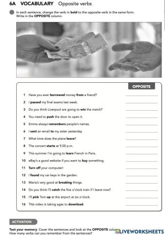 EF Pre-Int 6A Vocabulary Opposite Verbs