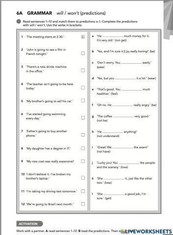 EF Pre-Int 6A grammar Will-won't