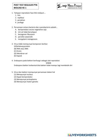 Post test reguler ptn biologi 1