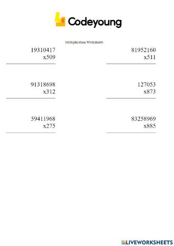 Multiplication and Division of 10-Digit Numbers Concept CW