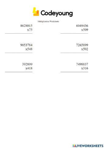 Multiplication and Division of 10-Digit Numbers Concept HW