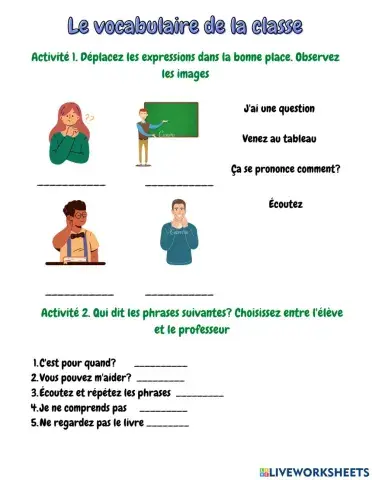 Le vocabulaire de la classe