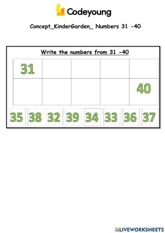 Numbers from 31- 40