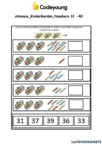 Numbers names from 31-40