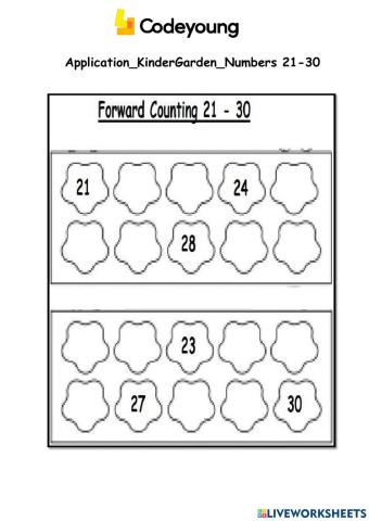 Backward counting numbers 21 to 30