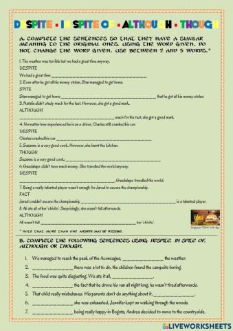 Despite, in spite of, although, though