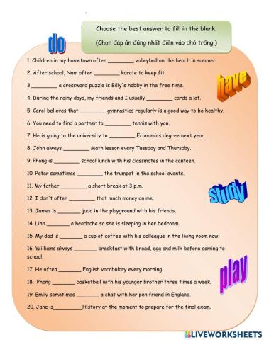 Verbs: Do-Play-Have-Study