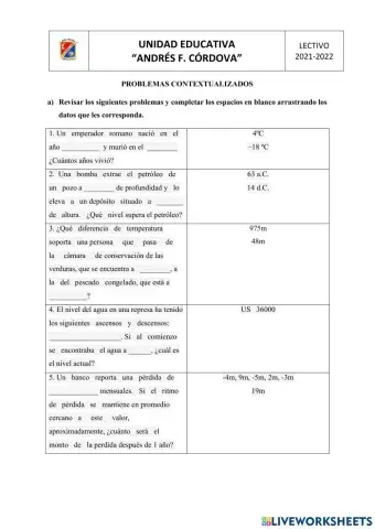 Problemas con números enteros