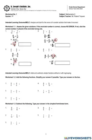 Addition and Subtraction of Fractions