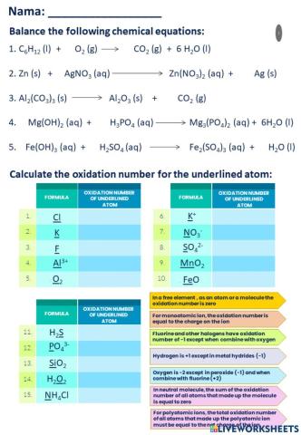 Balance Chemical Equations & Calculate Oxidation Number