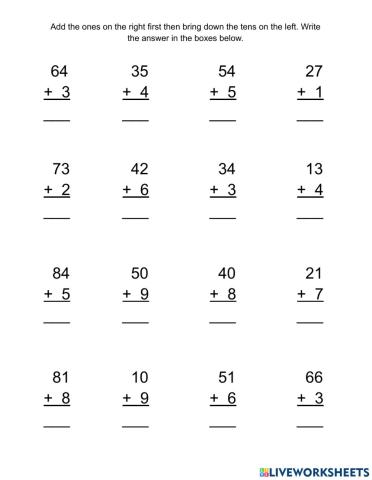 Addition of 2-digit number with 1-digit number without regrouping