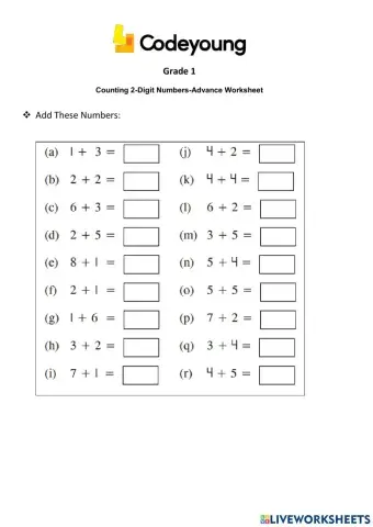 Counting 2-Digit Numbers-Advance Worksheet