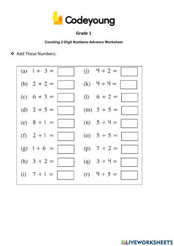 Counting 2-Digit Numbers-Advance Worksheet