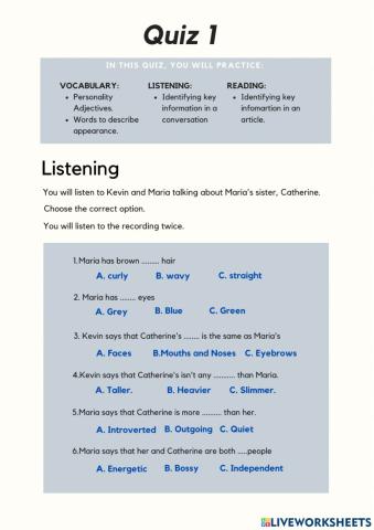 Quiz - Listening-Reading (Personality and Work
