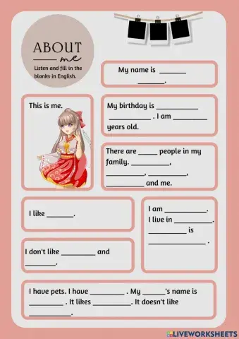 About Me Worksheet 4