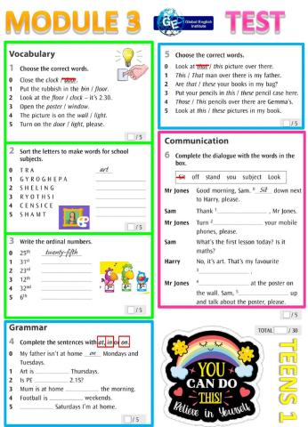 TEENS 1 - MODULE 3 - TEST 2020