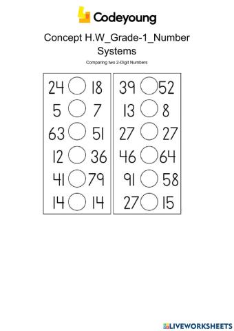 Comparing two 2-Digit Numbers-Concept H.W