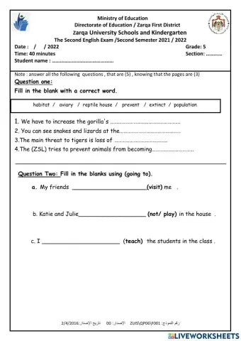 Worksheet foe revision