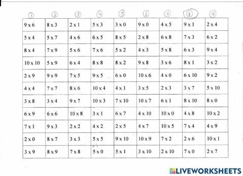 Tablas de multiplicar aleatorias