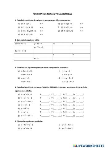 Funciones lineales y cuadráticas