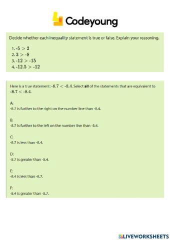 Comparison and Ordering of Integers Advanced