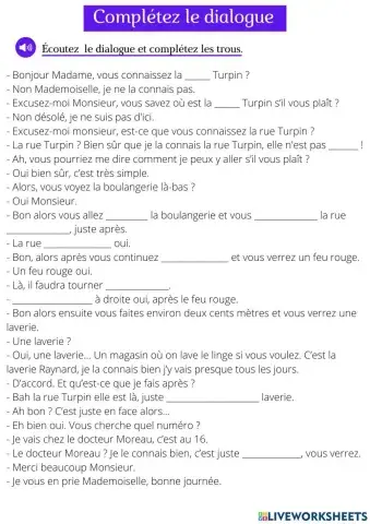 Complétez le dialogue