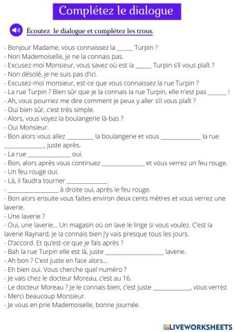 Complétez le dialogue