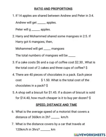 Ratio, Proportion, Shapes, average speed.