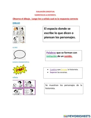 Evaluación elementos de la historieta