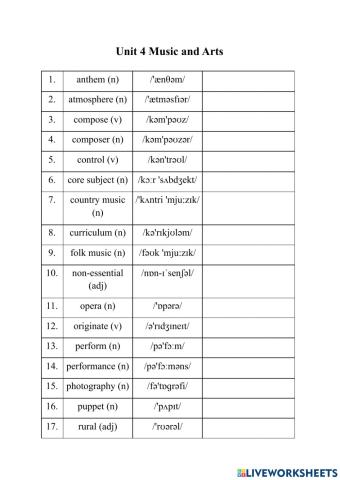 Unit 4 Music and Arts