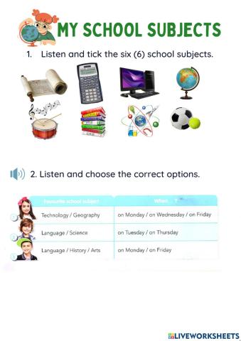 School subjects practice