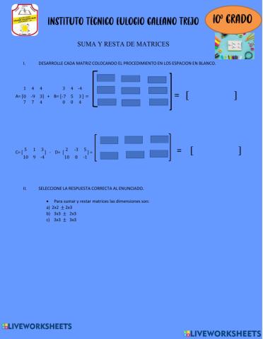 Suma y resta de matrices