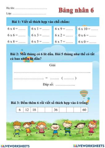 Toán bảng nhân 6
