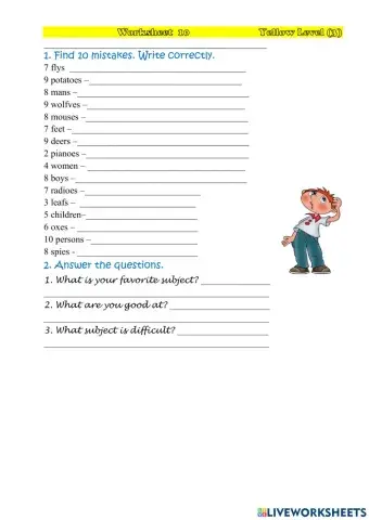 Worksheet 10 Yellow level 3