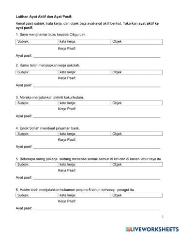 Tukar Ayat Aktif kepada Ayat Pasif