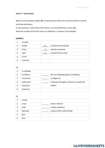 Band 3 (Core 2) - Unit 17 - Test