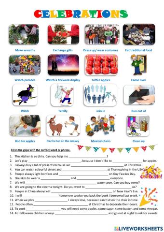 Celebrations vocabulary