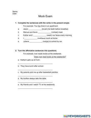 Mock exam present simple