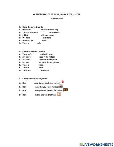 Quantifiers a lot of, much, many, a few, a little