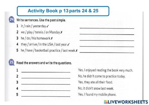 G5 Activity Book page 13 parts 24-25